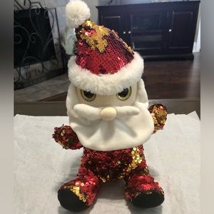 Santa Claus Christmas Red And Gold Reversible Sequin Soft Plush Stuffed Toy Gift